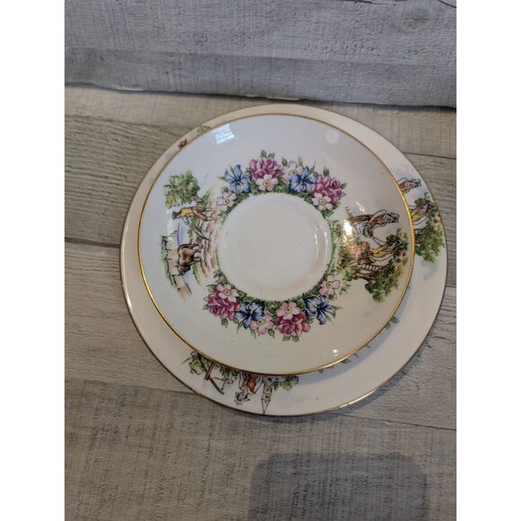 Vintage Staffordshire England Avon Scenes Tea Cup Saucer Side Plate Gold Trim - Picture 2 of 12